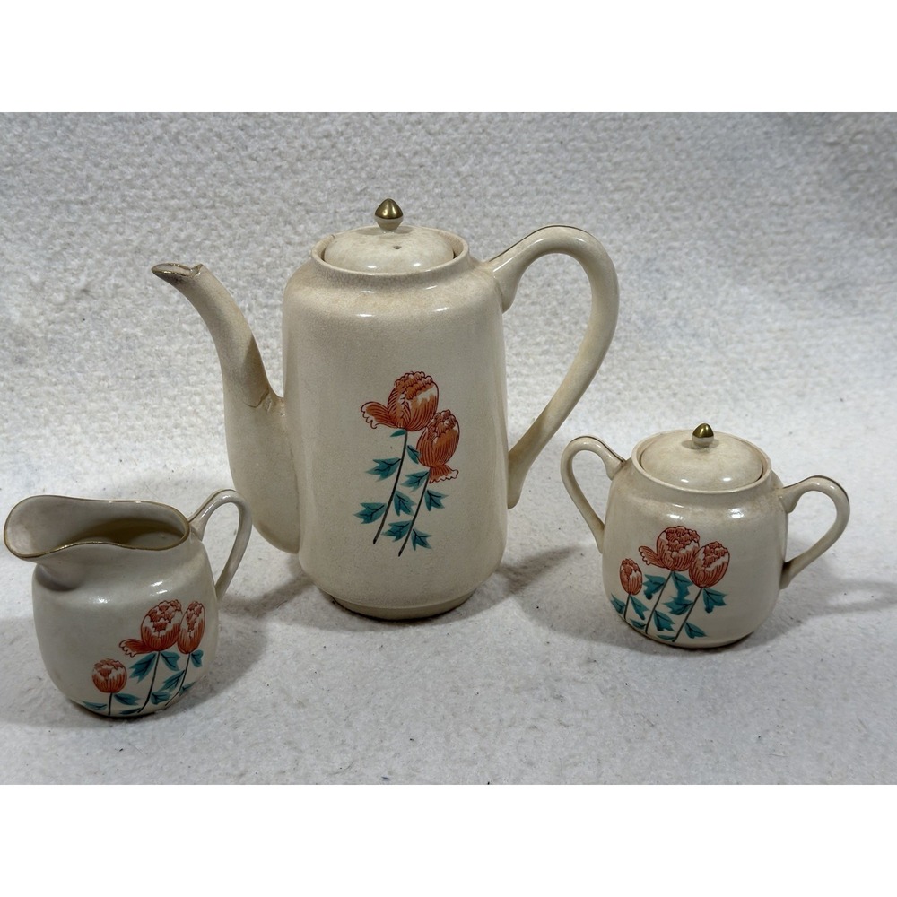 Kaneka China Occupied Japan 3 Pc Tea Set Coffee Pot Creamer Sugar Vintage Cottag